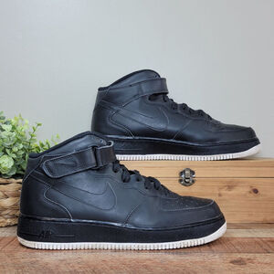 Nike Air Force AF 1 Mid Top 07 Black Basketball Sneakers Ankle Strap Shoes 10